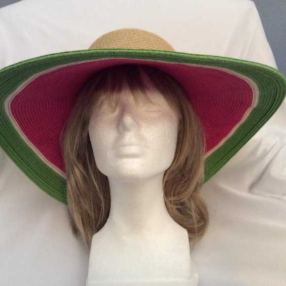 Watermelon colorful wide brim straw beach Hat - Picture 5 of 6